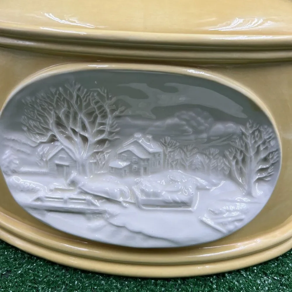 Vintage Hershe Molds 1981 Yellow Soup Serving Dish With Handle Read Descrip Flaw